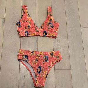 flower pink smocked bikini